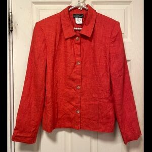 Vintage Harve Benard Women 12P Coral Pink 100% Linen Blazer Jacket Office